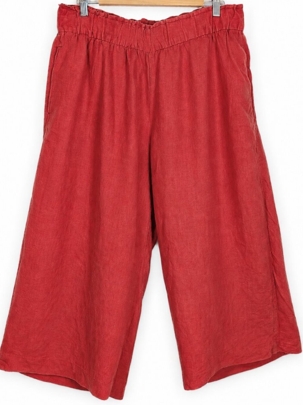 100% Linen Palazzo Cropped Wide Leg Red Pants 12 Lagenlook Resort Coastal EUC - Picture 3 of 14